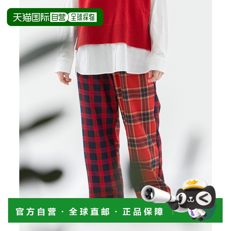 1h可退 日本直邮nop de nod 女装双拼格纹直筒休闲裤 松紧腰内抽