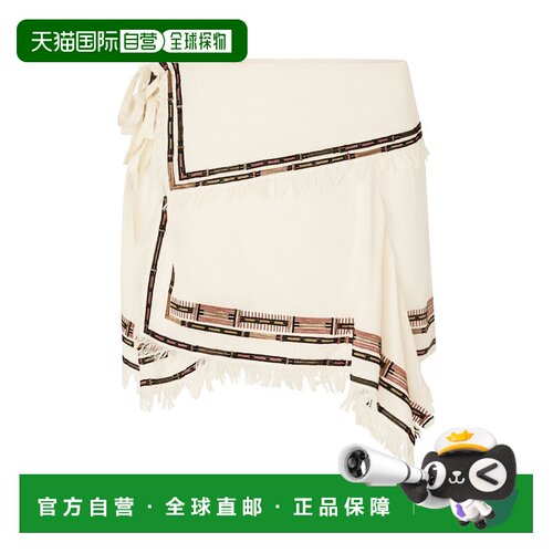 自营欧洲直邮ISABEL MARANT 女士米白色丝质印花流苏迷你半身裙