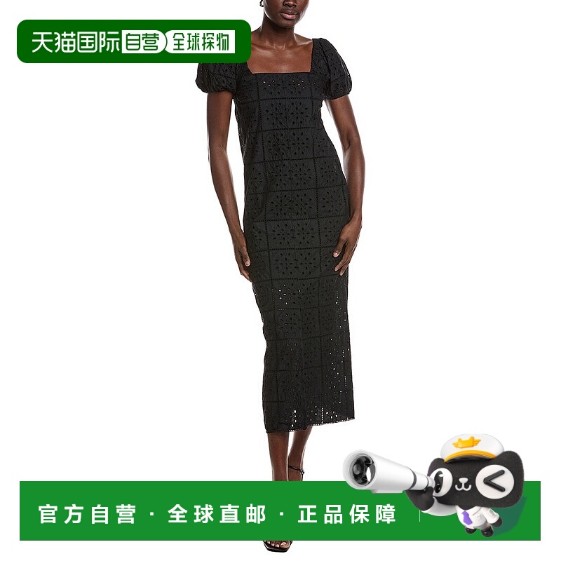 自营GANNI Broderie Anglaise Midi Dress - black 美国奥莱直发