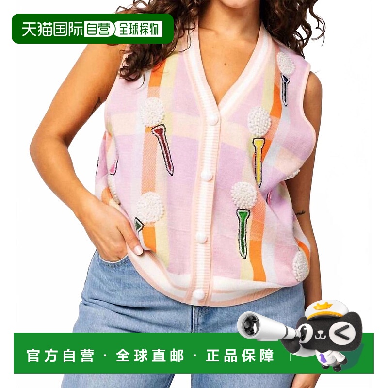 自营 queen of sparkles浅粉色T恤格子毛衣背心-浅粉色 美国奥莱