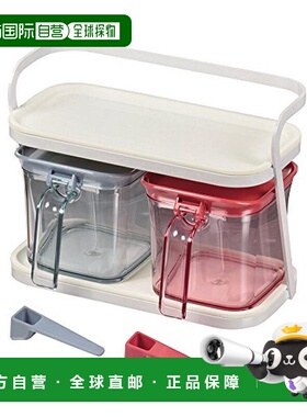 日本直邮珍珠金属家用厨房小型调料盒一体2格红蓝色防滑托盘勺子