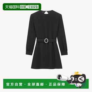 连衣裙短款 自营欧洲直邮YSL圣罗兰 女士黑色醋酸纤维纽扣开合长袖