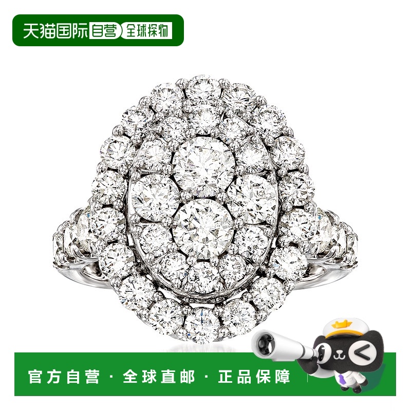 自营 Ross-Simons 14 克拉白金簇状钻石椭圆形戒指 - 白色 美国奥