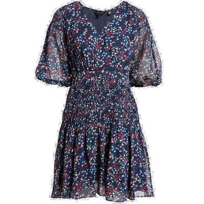 Ted Baker 女式 Casidee 心形印花泡泡袖雪纺迷你连衣裙 - 多色