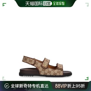 Gucci 香港直邮潮奢 女士35毫米双G帆布凉鞋 99新未使用 古驰