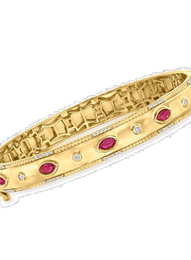 ross-simons罗斯-西蒙斯鲁比和 . 18kt 金钻石手链 - 7 英寸 【美