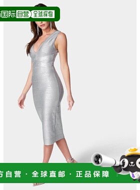 自营Bebe Women's Bandage Metallic Dress - silver 美国奥莱直