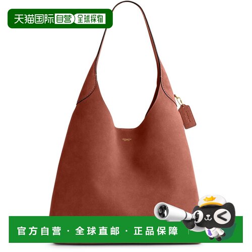 自营欧洲直邮COACH蔻驰 Brooklyn女士陶土棕绒面牛皮革Hobo包