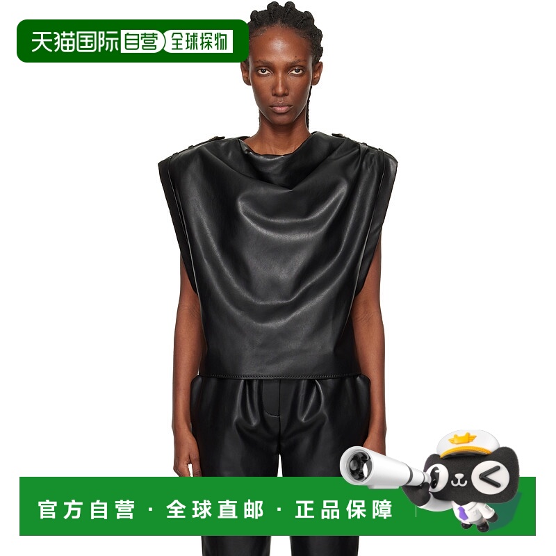 1h可退 香港直邮潮奢 Balmain 巴尔曼 女士 黑色垂坠合成皮革上装