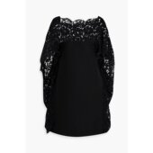 valentino华伦天奴女士披肩式 凸纹蕾丝绉纱迷你连衣裙