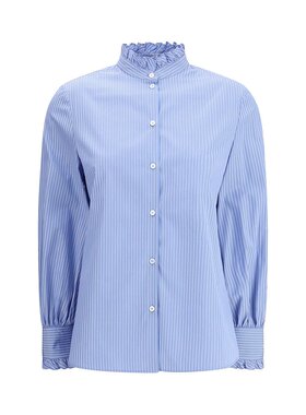 潮奢 Valentino 华伦天奴 女士 浅蓝条纹棉质衬衫 7B3AB7R89MK