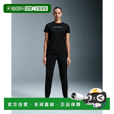 自营欧洲直邮On昂跑Performance系列女士黑色聚酯字母印花短袖T恤