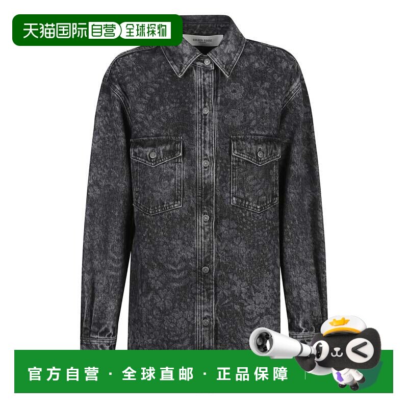 自营golden goose水洗黑色花卉图案牛仔衬衫-黑色 美国奥莱直发