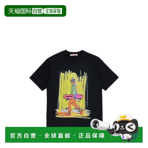 香港直邮Marni 玛尼 女童 and Polos T恤黑色T恤童装 M01947M00L9