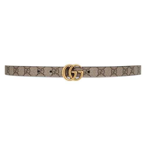 欧洲直邮Gucci/古驰GGMarmont女士帆布配皮双G字母扣双面窄版腰带