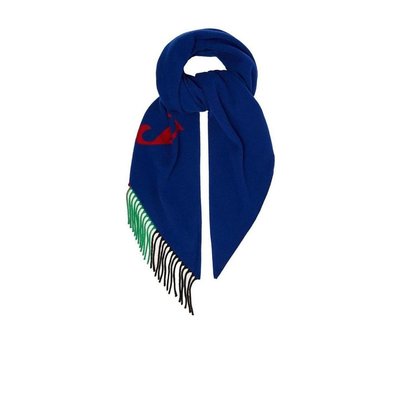 BURBERRY 男士围巾 40782731 AW2018 蓝色 徽标流苏围巾