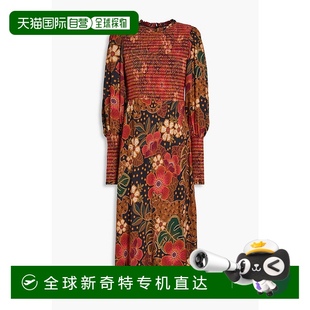 女士 1h可退 香港直郵FARM RIO 301807FL 抽褶印花縐紗中長連衣裙