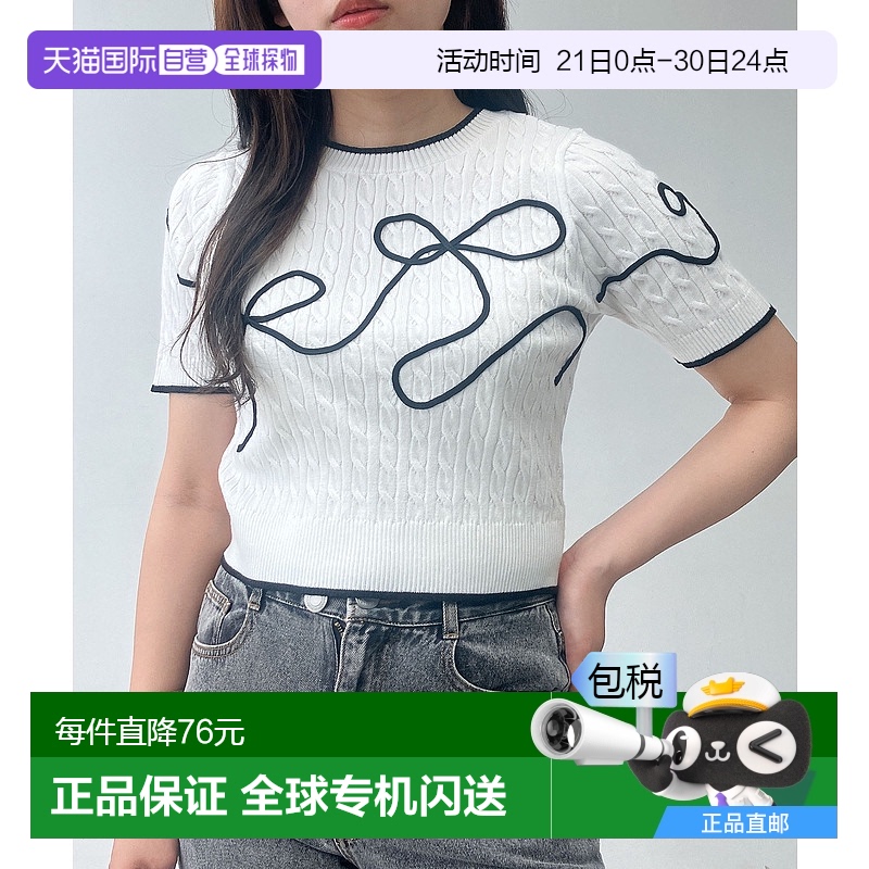 1h可退 日本直邮AS KNOW AS plus 女士艺术蝴蝶结图案短袖针织衫