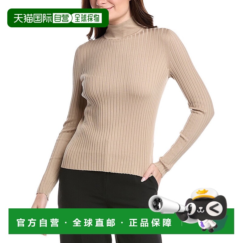 自营Lafayette 148 New York Ribbed Split Mock Neck Silk-Blend