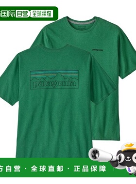 自营欧洲直邮PATAGONIA P-6 LOGO男士绿色棉质短袖T恤