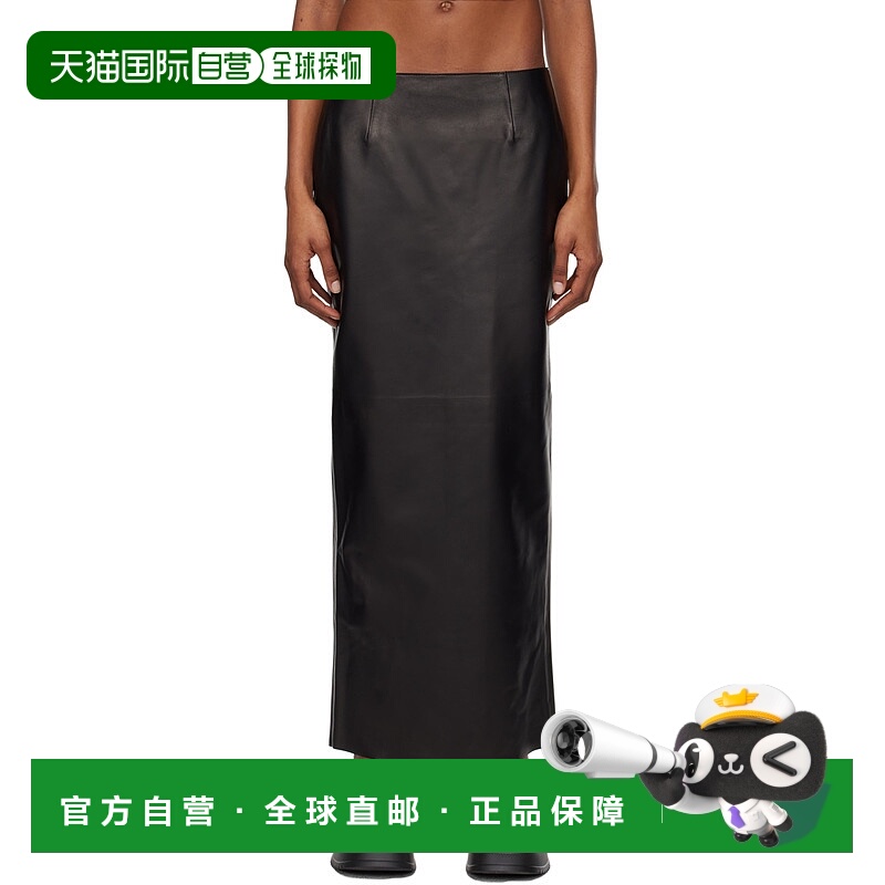 1h可退 香港直邮潮奢 Marni 玛尼 女士 黑色皮革半身裙 GOMX0633A
