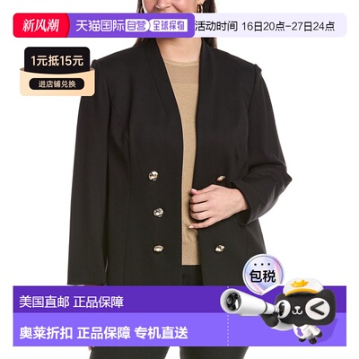 自营Anne Klein Plus Funnel Neck Jacket - black 美国奥莱直发