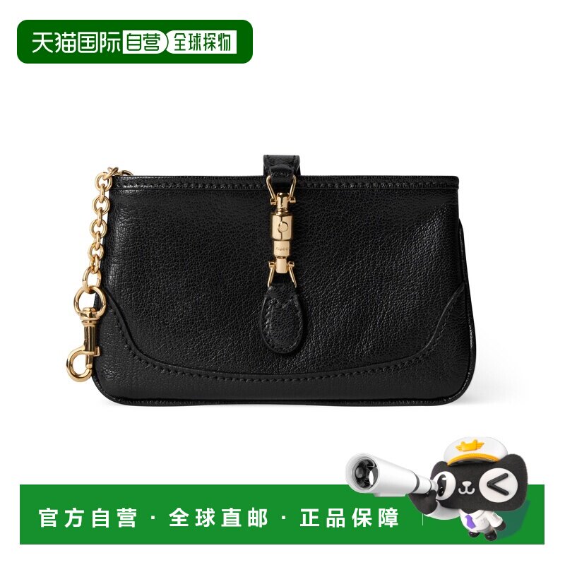 自营欧洲直邮GUCCI古驰 GG Jackie女士黑色皮革拉链钥匙包