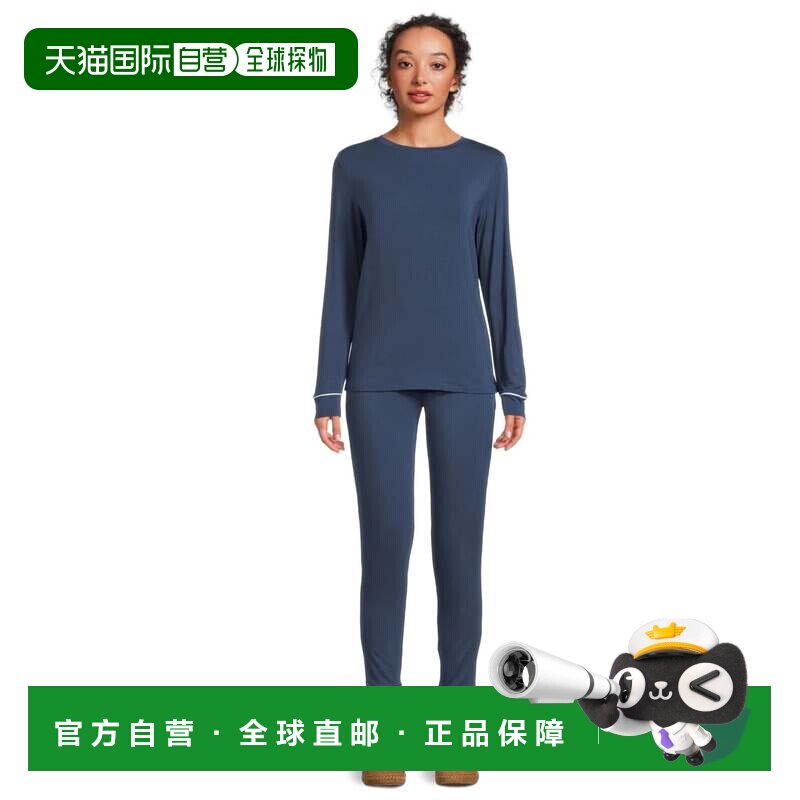自营Eberjey Gisele睡衣套装女式海军蓝弹力圆领长袖FROG847-蓝色