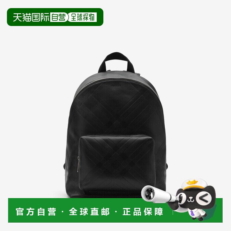 自营欧洲直邮Burberry博柏利 Check皮革黑色双肩包男女通用背包