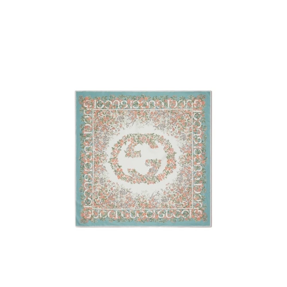 GUCCI 女士围巾 7831573G0013972 CO 白色 互扣式双G图案丝巾