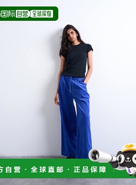 1h可退 香港直邮潮奢 Topshop 女士 灯芯绒阔腿抽绳深蓝色裤子