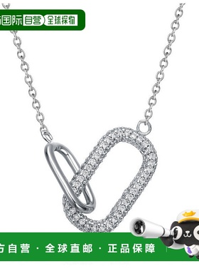 自营 genevive纯银透明方晶锆石互锁链项链 - 白色 美国奥莱直发