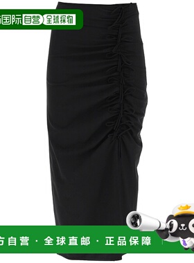 香港直邮GANNI 女士半身裙 F8676099 黑色 垂褶中长半身裙包臀裙