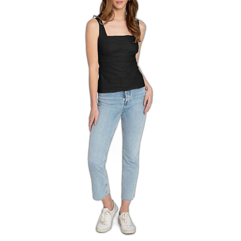 自营 nicole miller黑色棉质金属方领吊带背心 - 黑色 美国奥莱直