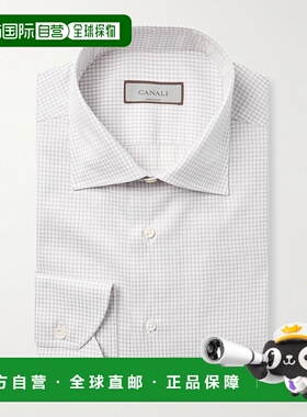 香港直邮1h可退 Canali 康钠丽 男士 剪口领格纹棉质衬衫 GD03621