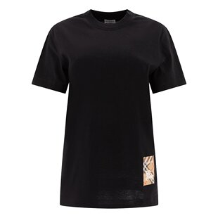 BURBERRY 女士T恤 8104889 SS2025 黑色 Check Label T-Shirt