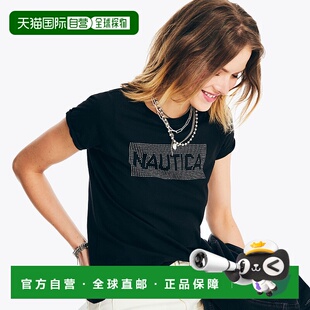 自营Nautica 女式可持续制作水钻徽标图案 T 恤 - 纯黑色 美国奥