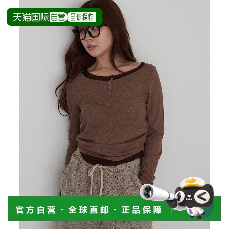 1h可退 日本直邮Ray Cassin 女士U领叠层设计亨利长袖T恤 RCN1052