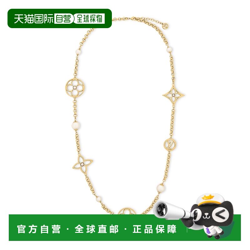 自营欧洲直邮LV路易威登 Pearly Flower女士金色金属项链吊坠珍珠