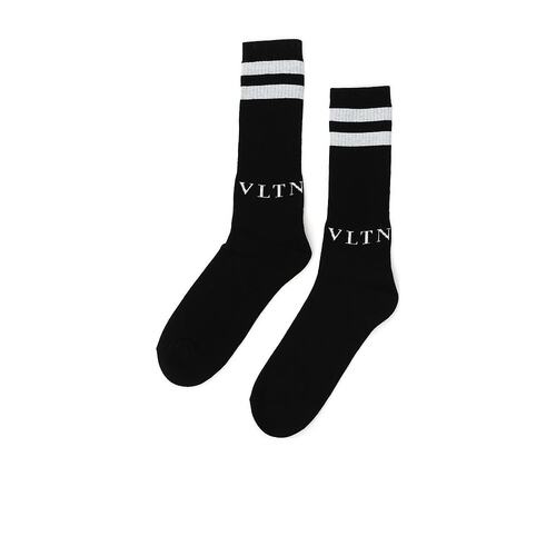 Valentino 黑色条纹VLTN棉袜 QV3KI00L52M