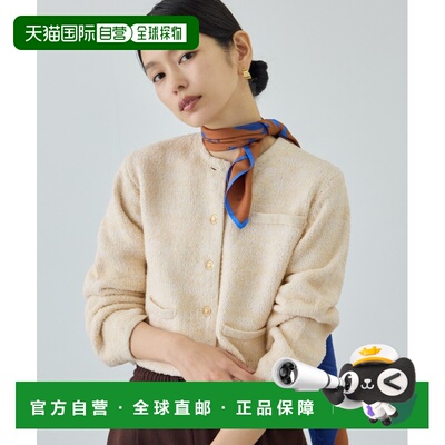 日本直邮ROPE' 女装 短款粗花呢针织开衫 半透明纽扣设计 春季百