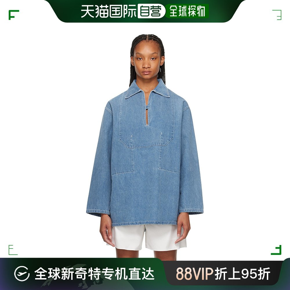 香港直邮潮奢 AURALEE女士蓝色 Plunging牛仔衬衫 A24SS05DE