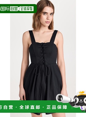 自营 Staud 女式 Lynn 黑色纯素人造皮革束带迷你衬衫连衣裙 - 黑