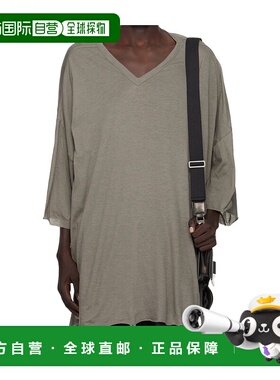 香港直邮RICK OWENS 男士T恤 RU02E1279UC34 AW2025 灰色 V 领T恤