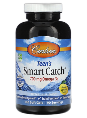 香港直邮Carlson,Teen's Smart Catch，天然柠檬味，350 毫克，18