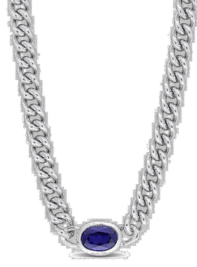 自营 925 纯银 Mimi & Max 1 1/4 CT TGW 椭圆形蓝宝石锁链项链 -