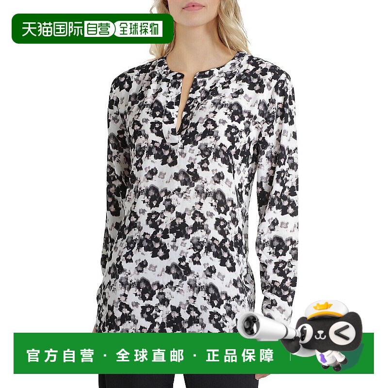 自营 H by Halston Top女式白色黑色花朵开领衬衫套头衫JDM849-白