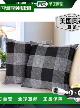 zulay kitchen2 件装水牛格子抱枕套（18x18 英寸）- 灰色和黑色