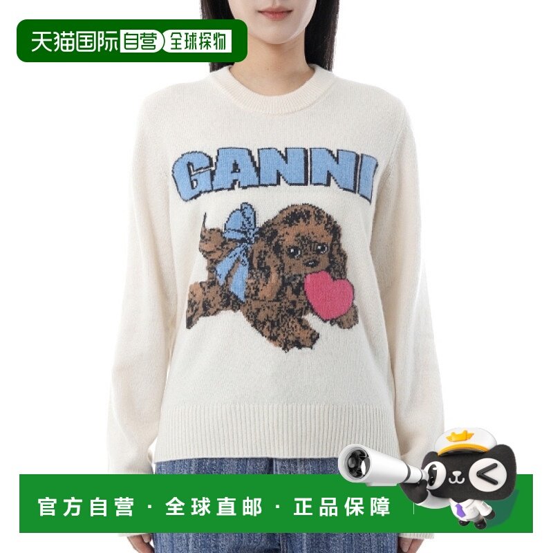 韩国直邮GANNI 象牙色小狗羊毛套衫 (K2562 135) 圆领针织