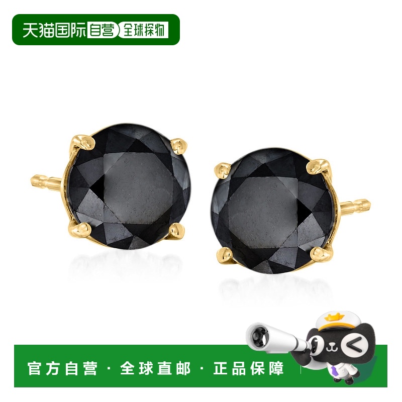 自营 Ross-Simons 14 克拉黄金黑色钻石耳钉 - 白色 美国奥莱直发
